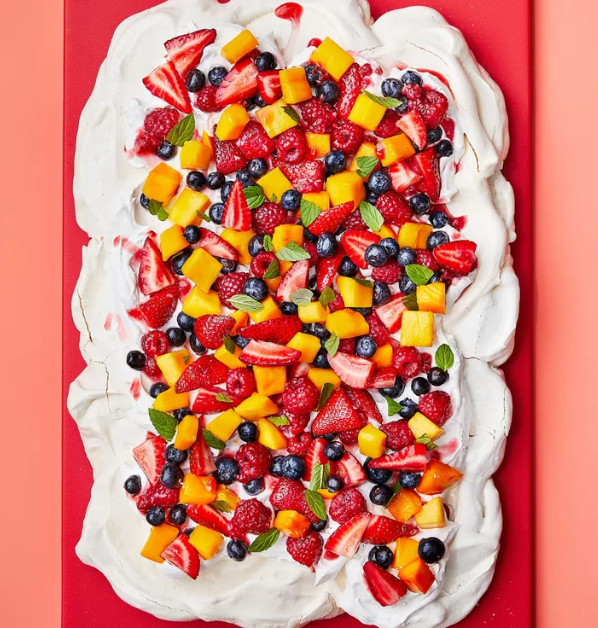 Sheet Pan Pavlova With Berries and Mangoes